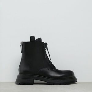 Zara Low Heel Laced Leather Ankle Boots